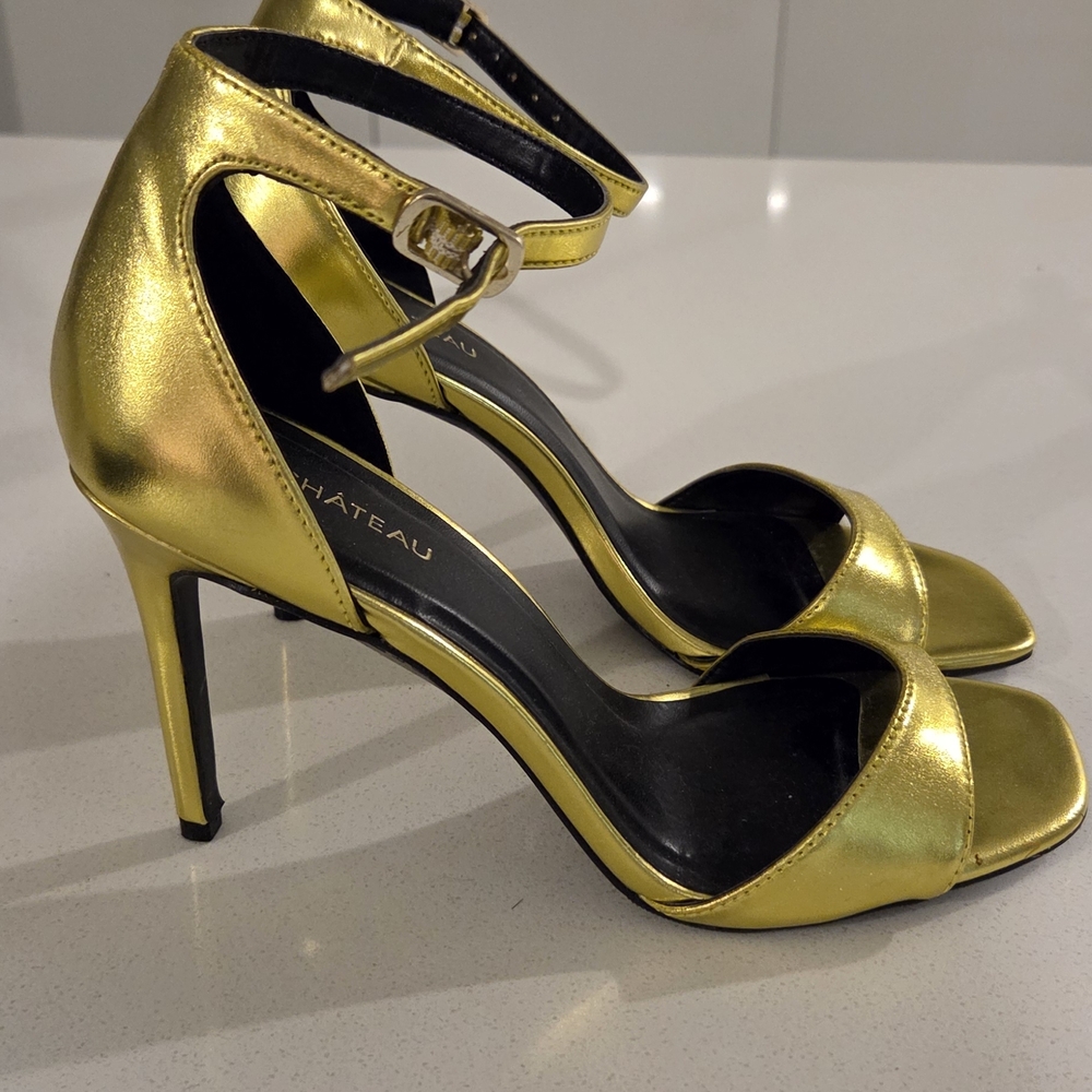 le chateau Metallic Gold Ankle-Strap Stiletto Sandals - Picture 2 of 4
